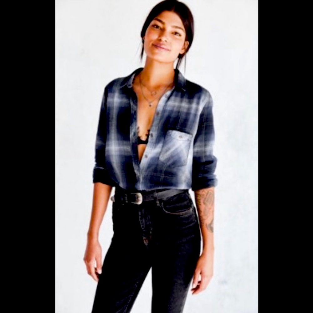 URBAN OUTFITTERS BDG Flannel Button-Down Shirt, Black Multi (XS)
